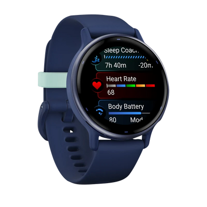 Garmin Vivoactive 5, Metallic Navy Aluminum Bezel with Navy Case and Silicone Band (010-02862-12)