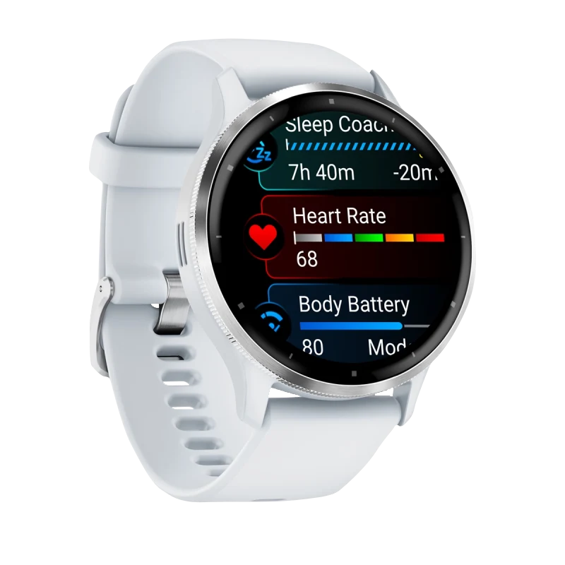 Garmin Venu 3, 45 mm Silver Stainless Steel Bezel with Whitestone Case and Silicone Band (010-02784-00)