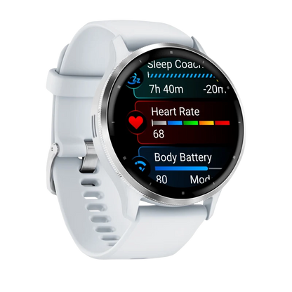 Garmin Venu 3, 45 mm Silver Stainless Steel Bezel with Whitestone Case and Silicone Band (010-02784-00)