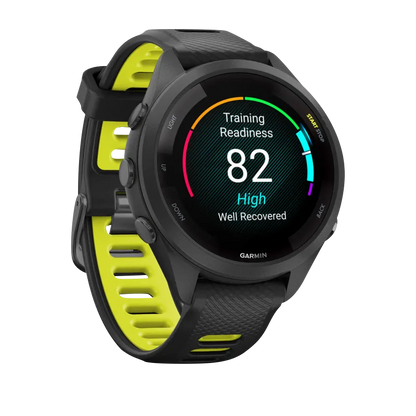 Garmin Forerunner 265S, 42 mm Black Bezel and Case with Black/Amp Yellow Silicone Band (010-02810-03)