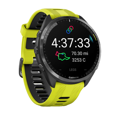 Garmin Forerunner 965, Carbon Gray DLC Titanium Bezel with Black Case and Amp Yellow/Black Silicone Band (010-02809-02)