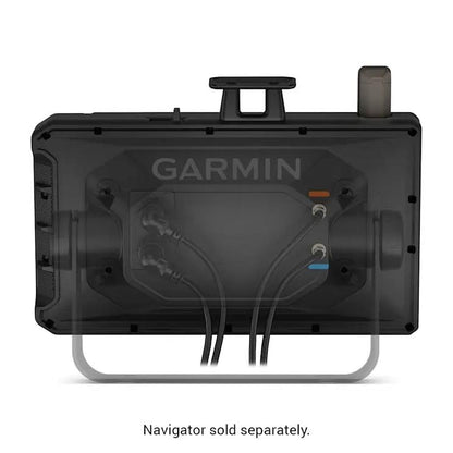Garmin Tread XL Dock, black marine GPS mount with cable connections and docking stand.