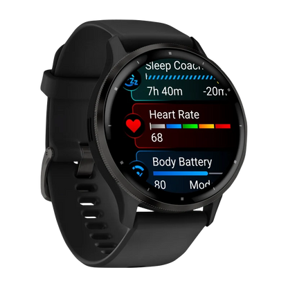 Garmin Venu 3, 45 mm Slate Stainless Steel Bezel with Black Case and Silicone Band (010-02784-01)
