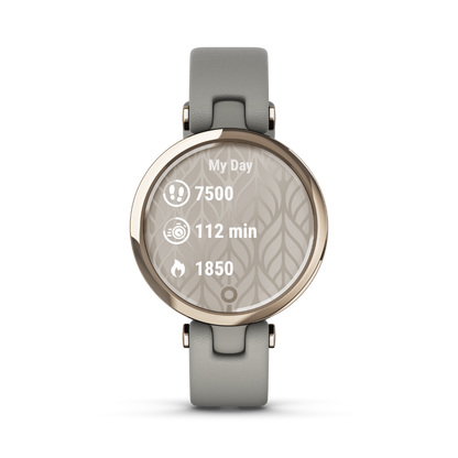 Garmin Lily Classic Edition, Cream Gold Bezel with Braloba Gray Case and Italian Leather Band (010-02384-A2)