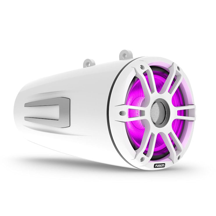 Garmin Fusion Signature Series 3i wake tower speaker, white housing with purple CRGBW lighting