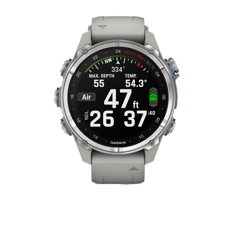 Garmin Descent Mk3, 43 mm Stainless Steel with Fog Gray Silicone Band (010-02753-03)