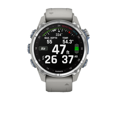 Garmin Descent Mk3, 43 mm Stainless Steel with Fog Gray Silicone Band (010-02753-03)