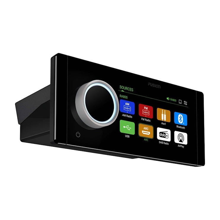 Garmin Fusion Apollo MS-RA800 marine head unit, black touchscreen with large circular control dial