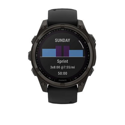 Garmin Fenix 8, 51 mm Solar Sapphire, Carbon Gray DLC Titanium with Black/Pebble Gray Silicone Band (010-02907-10)