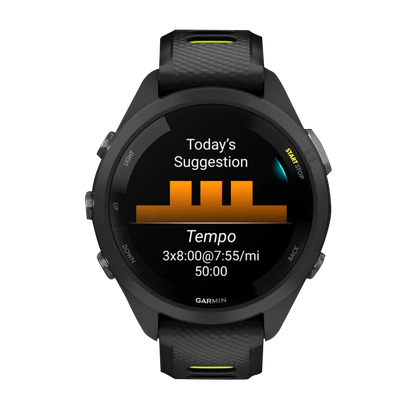 Garmin Forerunner 265S, 42 mm Black Bezel and Case with Black/Amp Yellow Silicone Band (010-02810-03)
