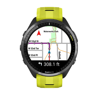 Garmin Forerunner 965, Carbon Gray DLC Titanium Bezel with Black Case and Amp Yellow/Black Silicone Band (010-02809-02)