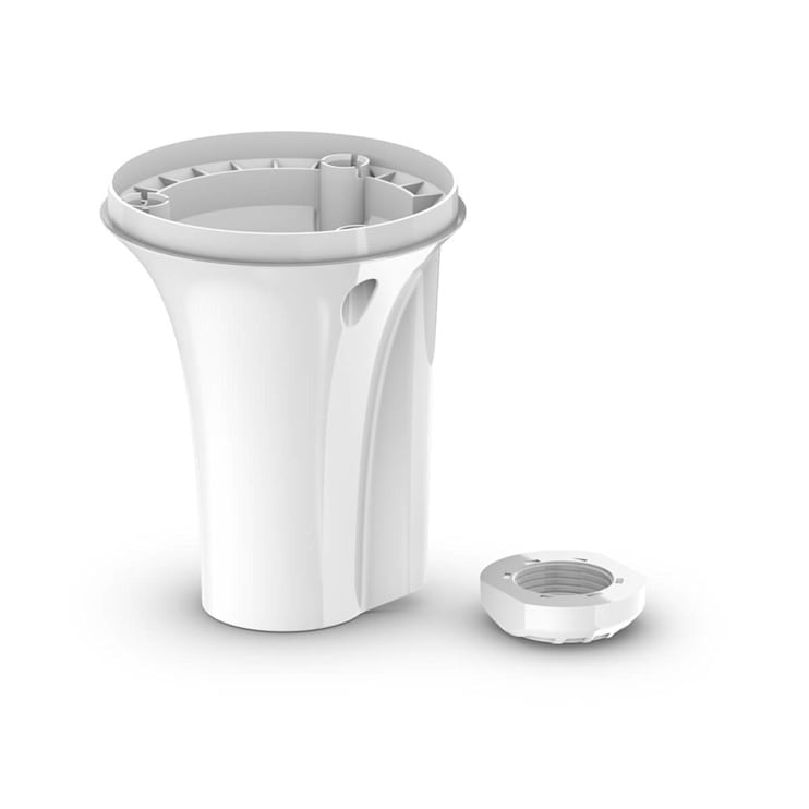 Garmin MSC 10 marine sensor housing, white plastic mounting unit with threaded collar and nut