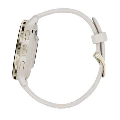 Garmin Venu 3S, 41 mm Soft Gold Stainless Steel Bezel with Ivory Case and Silicone Band (010-02785-04)