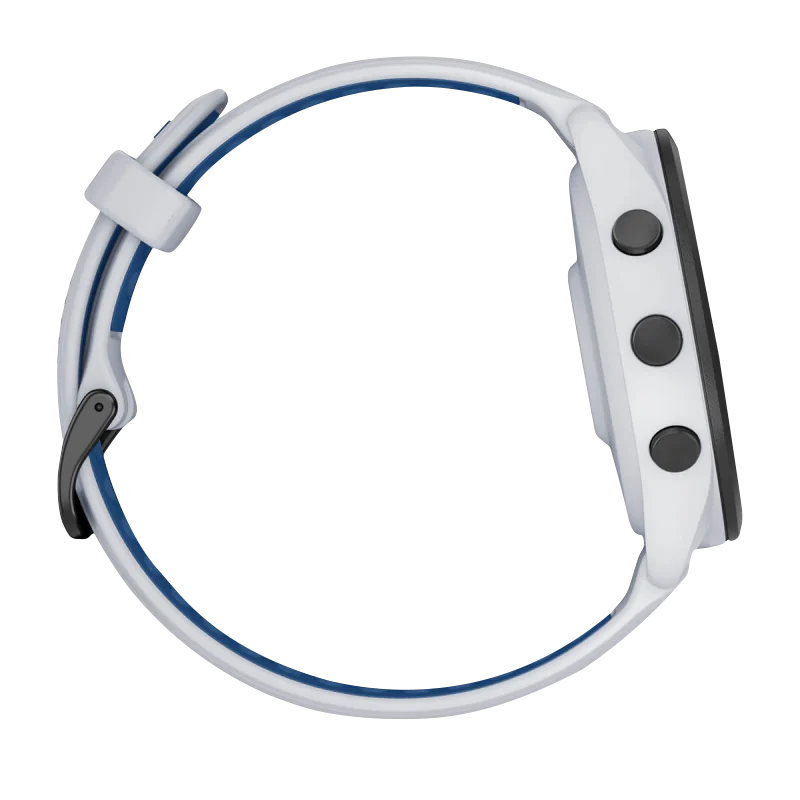 Garmin Forerunner 265, 46 mm Black Bezel with Whitestone Case and Whitestone/Tidal Blue Silicone Band (010-02810-01)