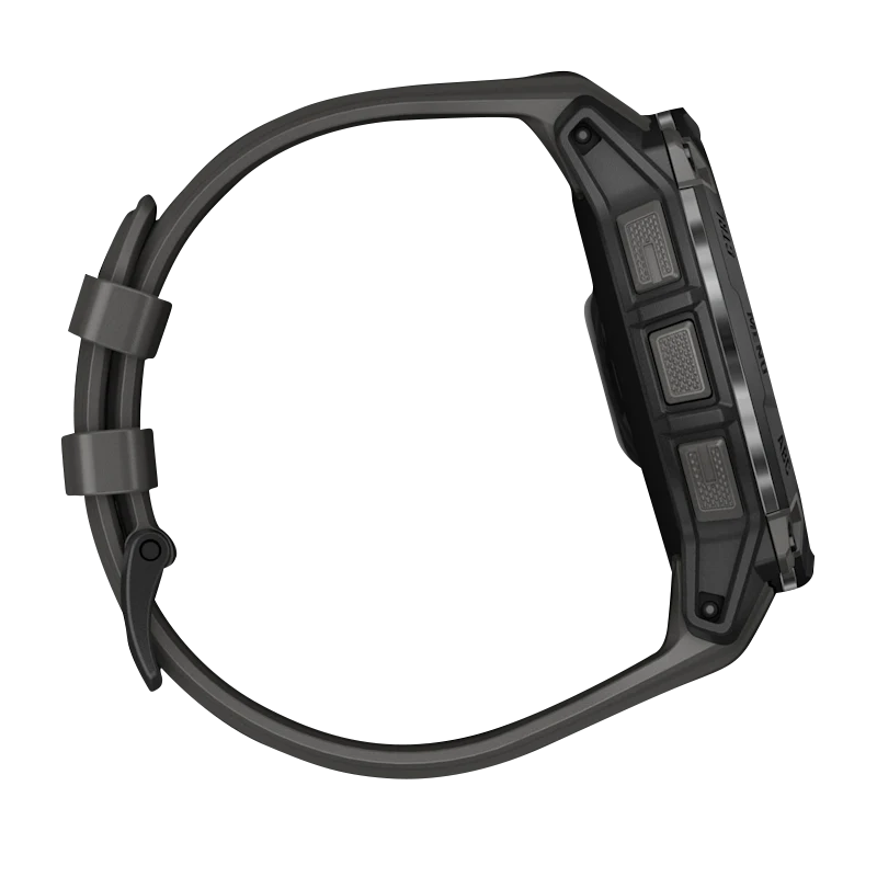 Garmin Instinct 3 AMOLED, (50mm) Black with Charcoal Band (010-03020-00) showcased in a sleek side view.