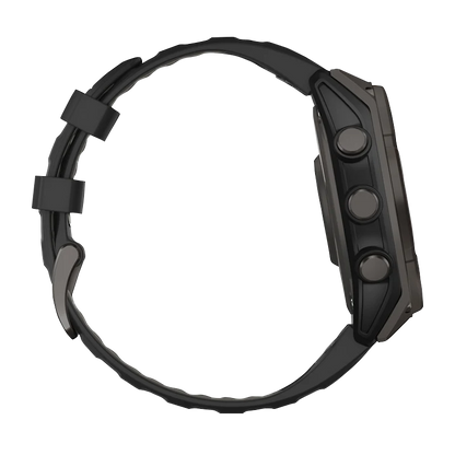 Garmin Fenix 8, 51 mm Solar Sapphire, Carbon Gray DLC Titanium with Black/Pebble Gray Silicone Band (010-02907-10)