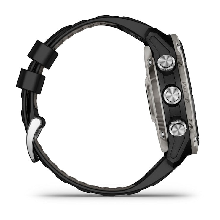 Garmin Descent Mk3i smartwatch, 51 mm silver and black PVD titanium with black/pebble gray silicone band
