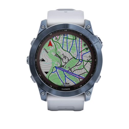 Garmin Fenix 7X, Sapphire Solar, Mineral Blue Titanium w/ Whitestone Band (Garmin Certified Refurbished)