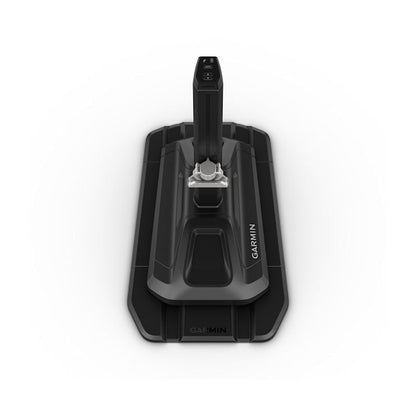 Garmin Tacx Alpine bicycle trainer base with black vertical mount and Garmin logo.