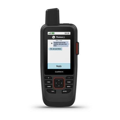 Garmin GPSMAP 86sci marine handheld with black body and red side button