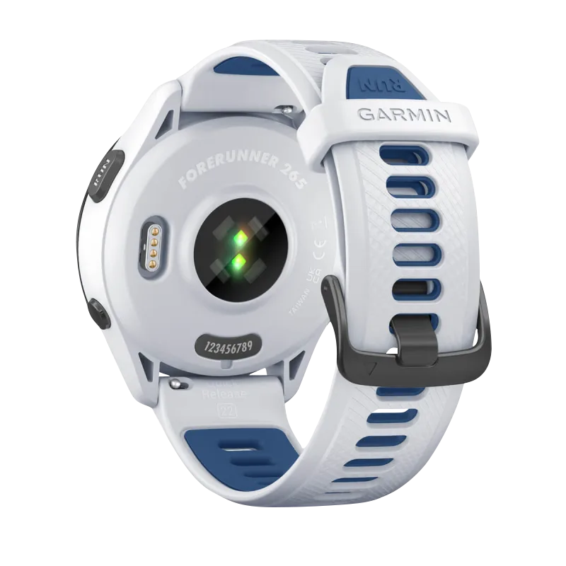 Garmin Forerunner 265, 46 mm Black Bezel with Whitestone Case and Whitestone/Tidal Blue Silicone Band (010-02810-01)