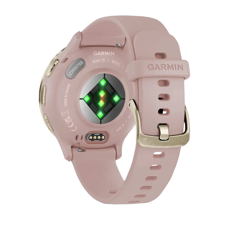 Garmin Venu 3S, 41 mm Soft Gold Stainless Steel Bezel with Dust Rose Case and Silicone Band (010-02785-03)