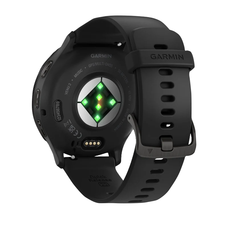 Garmin Venu 3, 45 mm Slate Stainless Steel Bezel with Black Case and Silicone Band (010-02784-01)