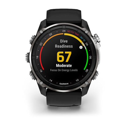 Garmin Descent Mk3i smartwatch, 51 mm silver and black PVD titanium case with black Pebble Gray silicone band