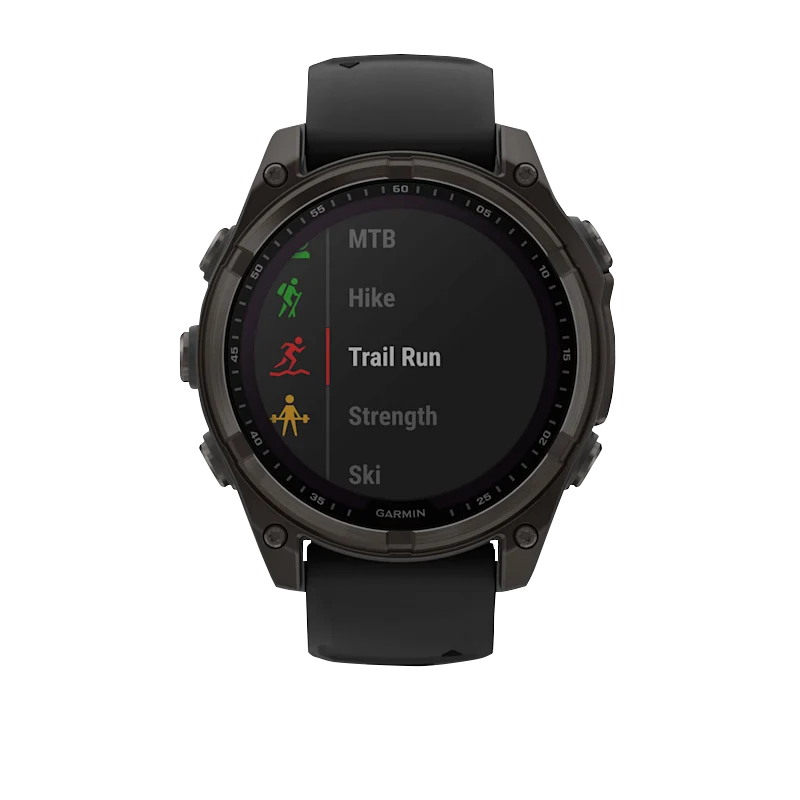 Garmin Fenix 8, 51 mm Solar Sapphire, Carbon Gray DLC Titanium with Black/Pebble Gray Silicone Band (010-02907-10)