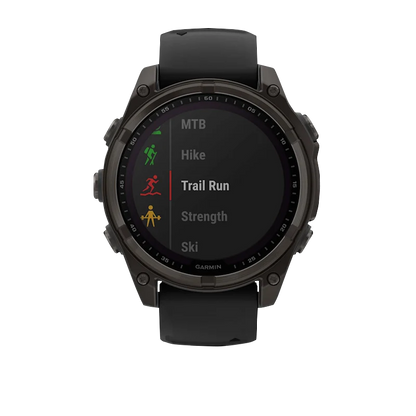 Garmin Fenix 8, 51 mm Solar Sapphire, Carbon Gray DLC Titanium with Black/Pebble Gray Silicone Band (010-02907-10)