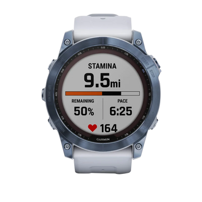 Garmin Fenix 7X, Sapphire Solar, Mineral Blue Titanium w/ Whitestone Band (Garmin Certified Refurbished)