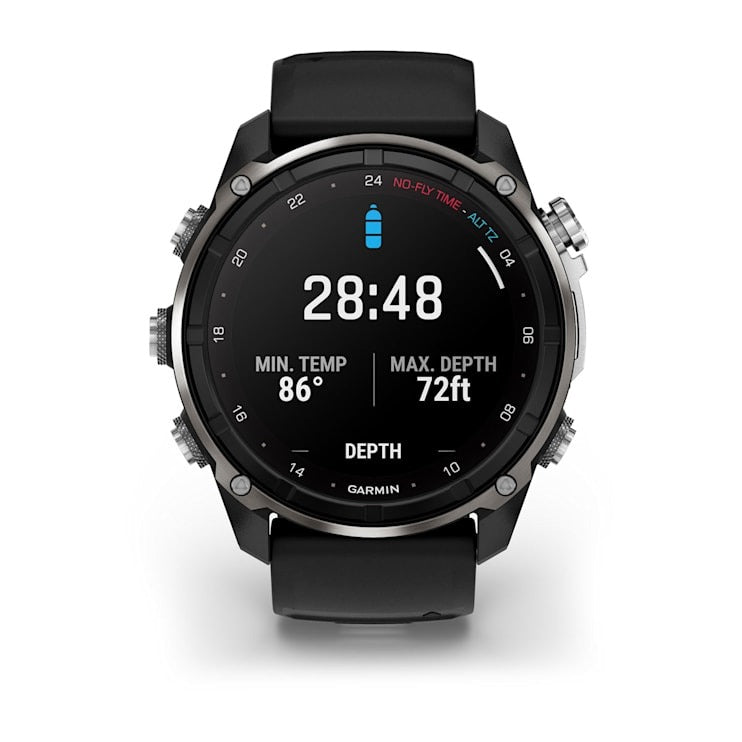 Garmin Descent Mk3i 51 mm smartwatch with silver and black PVD titanium case and black pebble gray silicone band