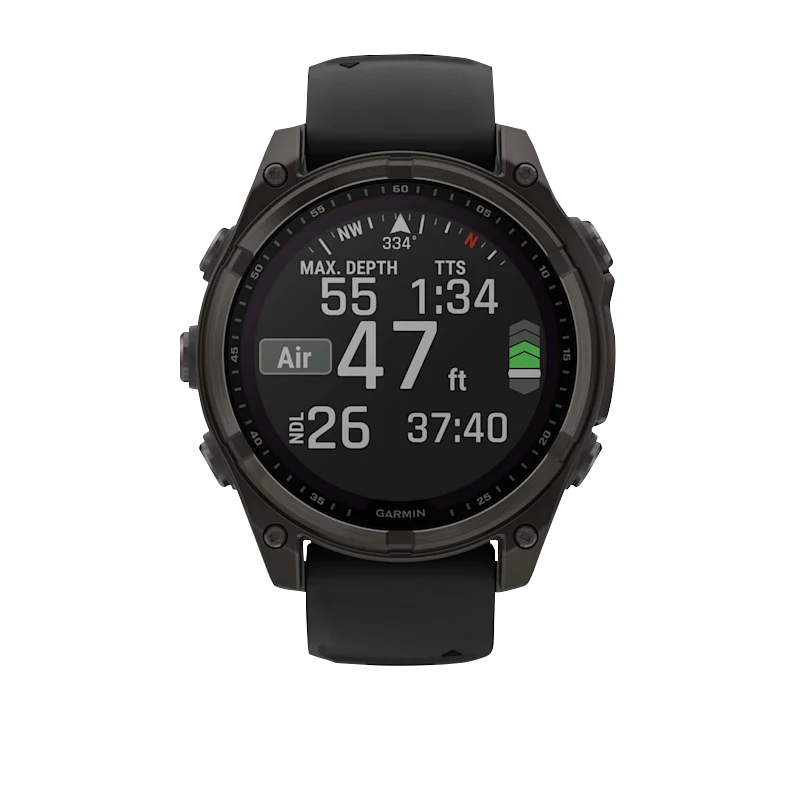 Garmin Fenix 8, 51 mm Solar Sapphire, Carbon Gray DLC Titanium with Black/Pebble Gray Silicone Band (010-02907-10)