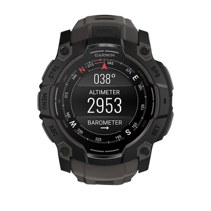 Garmin Instinct 3 AMOLED, (50mm) Black with Charcoal Band (010-03020-00) showcases advanced altimeter and barometer.