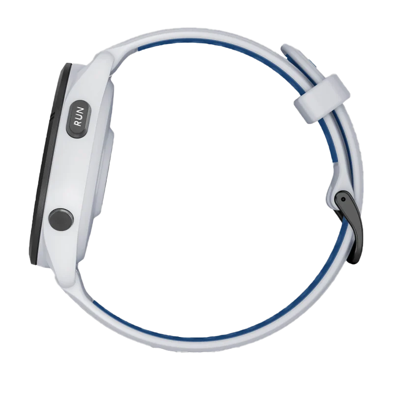 Garmin Forerunner 265, 46 mm Black Bezel with Whitestone Case and Whitestone/Tidal Blue Silicone Band (010-02810-01)