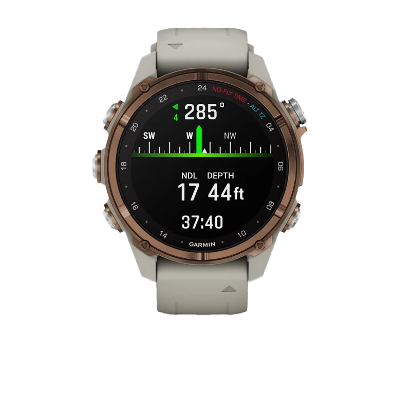 Garmin Descent Mk3i, 43 mm, titanio PVD bronce con correa de silicona gris francesa y transceptor Descent T2