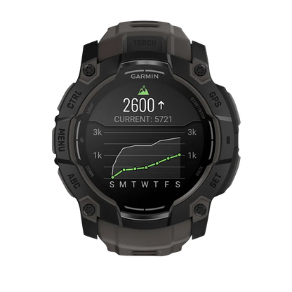 Garmin Instinct 3 AMOLED, (50mm) Black with Charcoal Band (010-03020-00) features a sleek design and advanced metrics.
