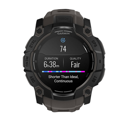 Garmin Instinct 3 AMOLED, (50mm) Black with Charcoal Band (010-03020-00) features a sleek design and advanced metrics.