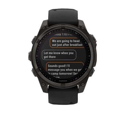 Garmin Fenix 8, 51 mm Solar Sapphire, Carbon Gray DLC Titanium with Black/Pebble Gray Silicone Band (010-02907-10)