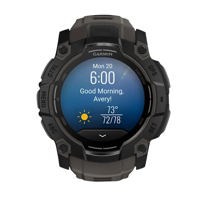 Garmin Instinct 3 AMOLED, (50mm) Black with Charcoal Band (010-03020-00) features a vibrant display and durable design.