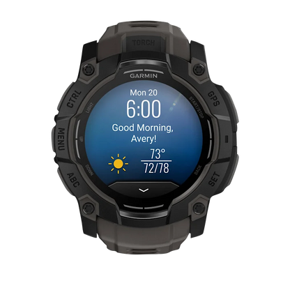 Garmin Instinct 3 AMOLED, (50mm) Black with Charcoal Band (010-03020-00) features a vibrant display and durable design.