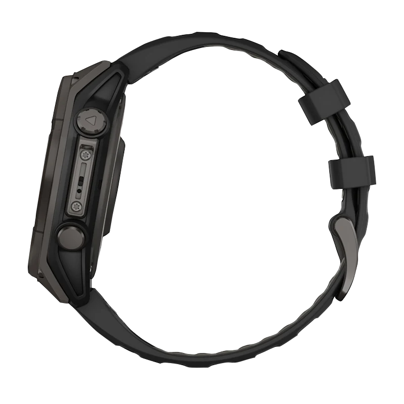 Garmin Fenix 8, 51 mm Solar Sapphire, Carbon Gray DLC Titanium with Black/Pebble Gray Silicone Band (010-02907-10)