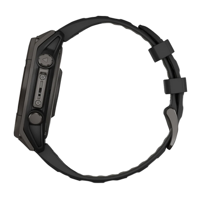 Garmin Fenix 8, 51 mm Solar Sapphire, Carbon Gray DLC Titanium with Black/Pebble Gray Silicone Band (010-02907-10)