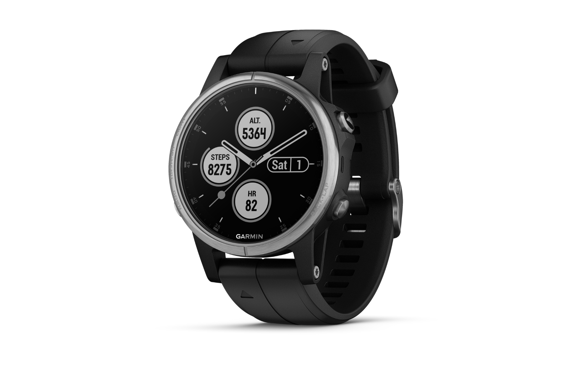 Garmin Fenix 5S Plus, Silver with Black Band (010-01987-20)