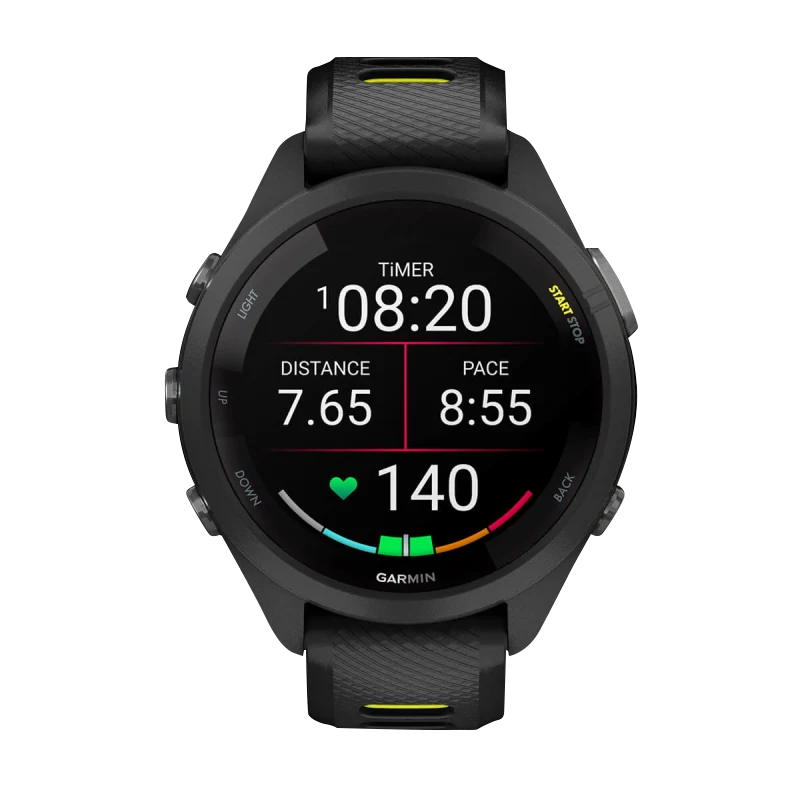 Garmin Forerunner 265S, 42 mm Black Bezel and Case with Black/Amp Yellow Silicone Band (010-02810-03)