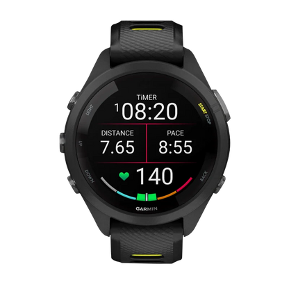 Garmin Forerunner 265S, 42 mm Black Bezel and Case with Black/Amp Yellow Silicone Band (010-02810-03)
