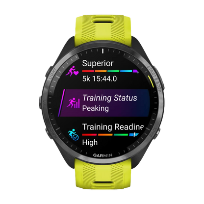 Garmin Forerunner 965, Carbon Gray DLC Titanium Bezel with Black Case and Amp Yellow/Black Silicone Band (010-02809-02)