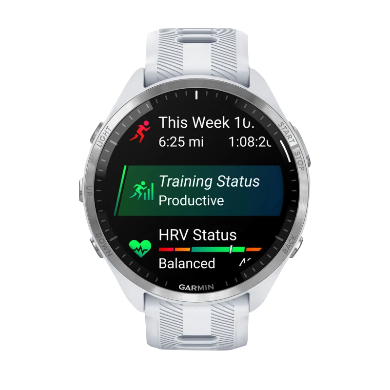 Garmin Forerunner 965, Titanium Bezel with Whitestone Case and Whitestone/Powder Gray Silicone Band (010-02809-01)