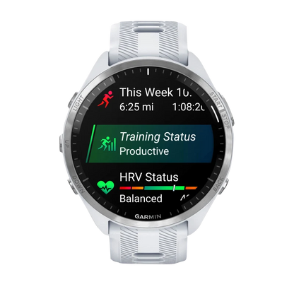 Garmin Forerunner 965, Titanium Bezel with Whitestone Case and Whitestone/Powder Gray Silicone Band (010-02809-01)