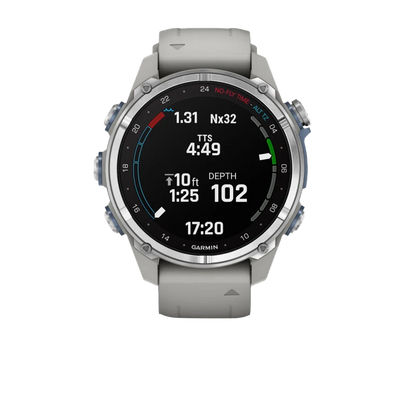 Garmin Descent Mk3, 43 mm Stainless Steel with Fog Gray Silicone Band (010-02753-03)